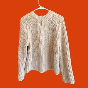 HM Chunky Shaker Knit Oversized Sweater Cream Beige Medium Boxy Fit